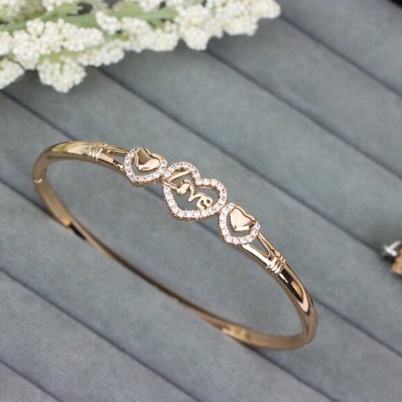 Love Heart Trio Rose Gold Bangle with CZ Accents, XPBL0584 - Picture 11 of 12